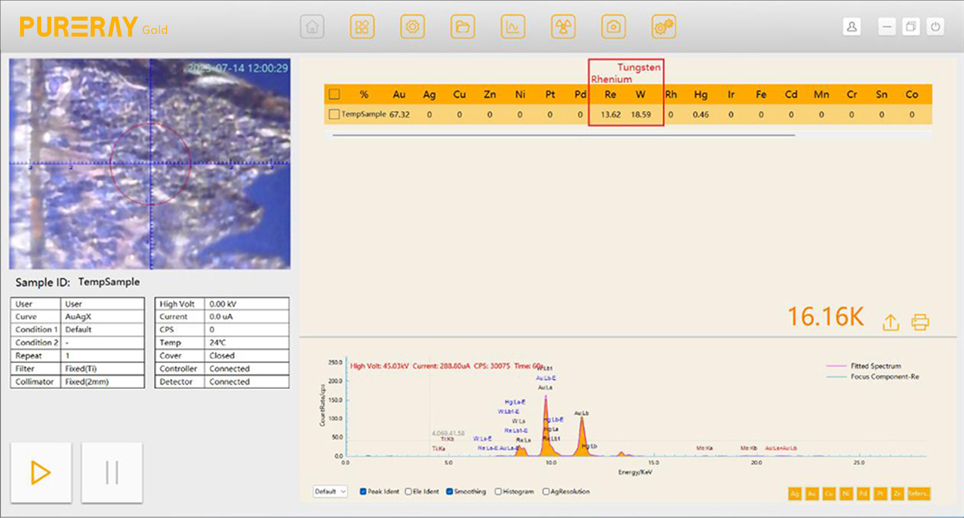 Detecting rhenium and tungsten adulterated in gold